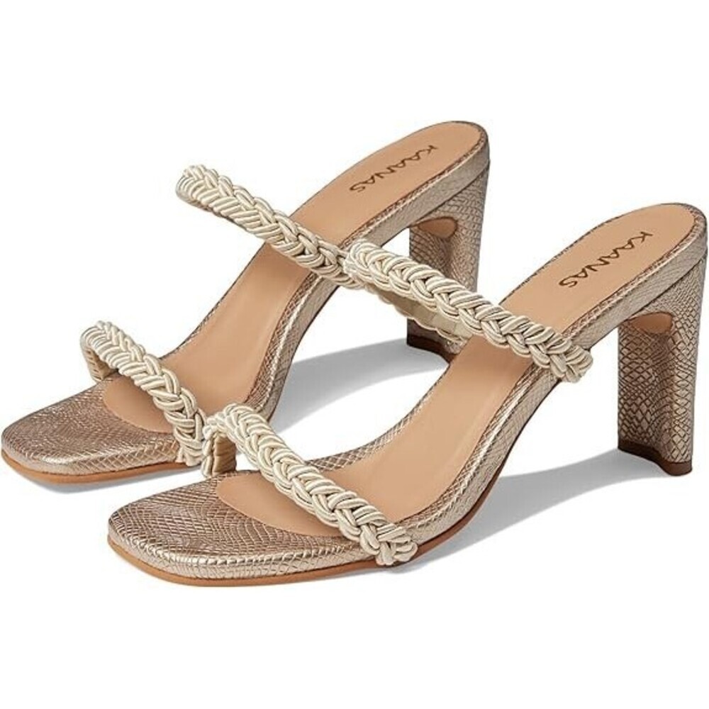 Kaanas Ariana Women's 6 Champagne Braided Square Toe Slip On Block Heels JOBB741